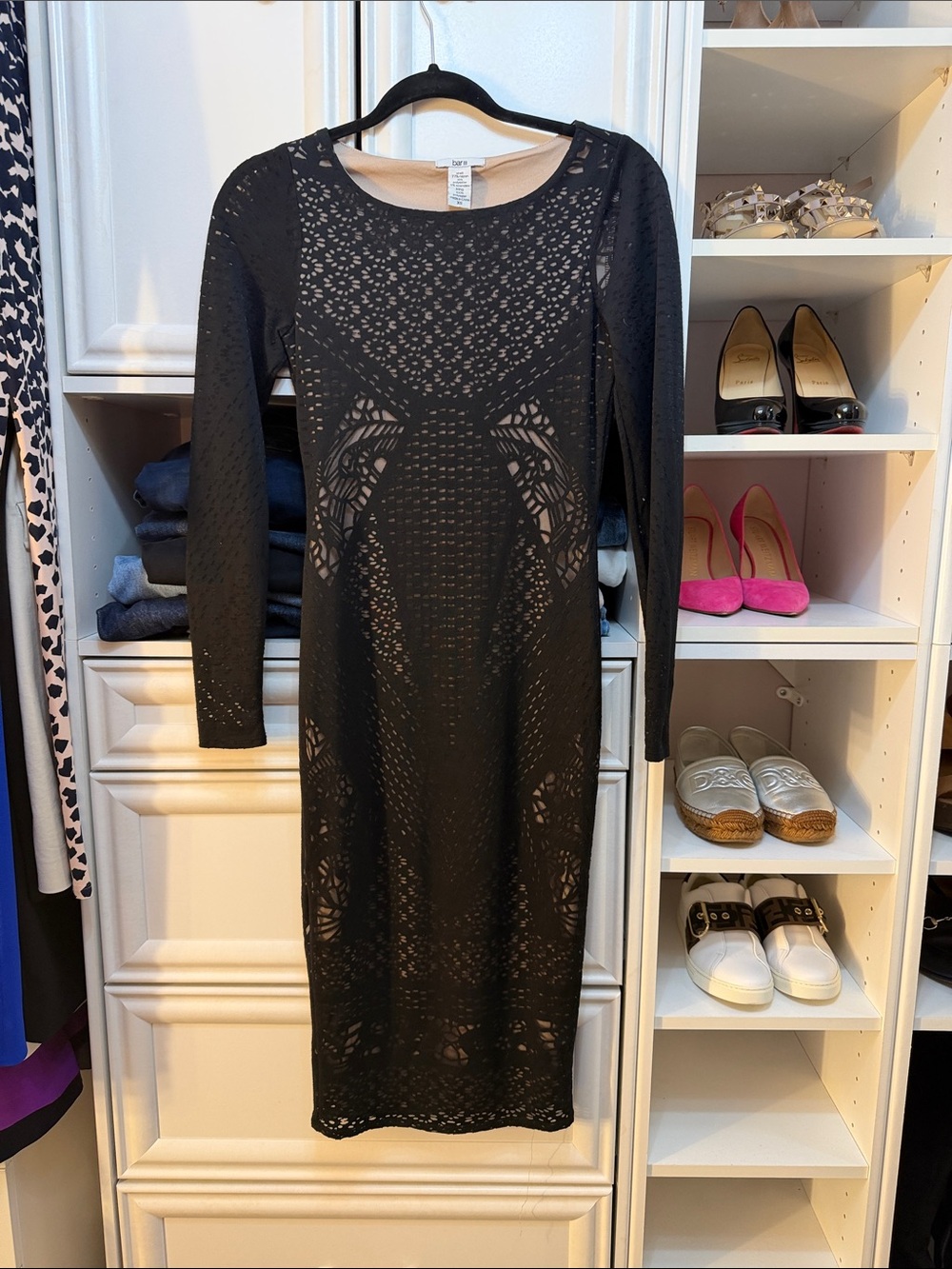 Bar III Black Long Sleeve Pointelle Sheath Dress